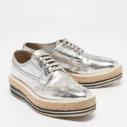 Prada Silver Leather Lce Up Derby Size 36.5