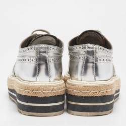 Prada Silver Leather Lce Up Derby Size 36.5