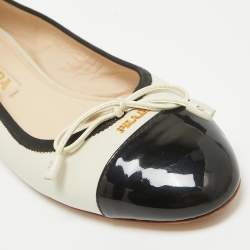 Prada Cream/Black Leather Cap Toe Ballet Flats Size 37