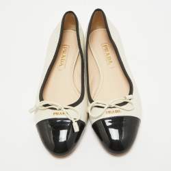 Prada Cream/Black Leather Cap Toe Ballet Flats Size 37