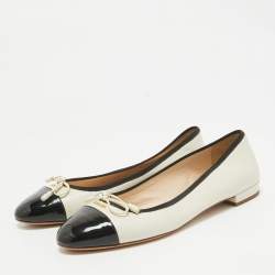 Prada Cream/Black Leather Cap Toe Ballet Flats Size 37