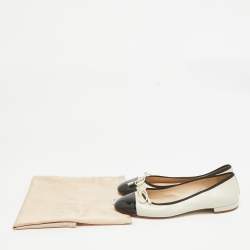 Prada Cream/Black Leather Cap Toe Ballet Flats Size 37