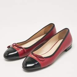 Prada Pink/Black Patent and Leather Bow Ballet Flats Size 37