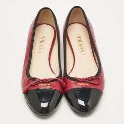 Prada Pink/Black Patent and Leather Bow Ballet Flats Size 37