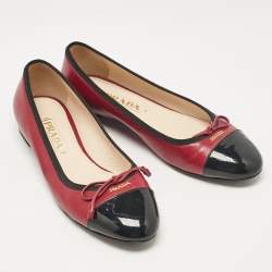 Prada Pink/Black Patent and Leather Bow Ballet Flats Size 37