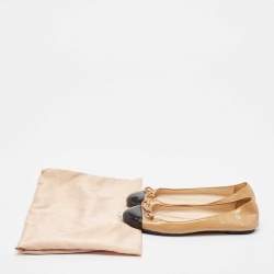 Prada Beige/Black Patent Leather Bow Ballet Flats Size 36.5