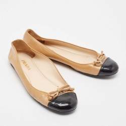 Prada Beige/Black Patent Leather Bow Ballet Flats Size 36.5
