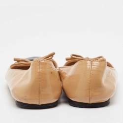 Prada Beige/Black Patent Leather Bow Ballet Flats Size 36.5