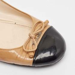 Prada Beige/Black Patent Leather Bow Ballet Flats Size 36.5