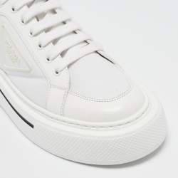 Prada White Leather and Nylon Lace Up Sneakers Size 39