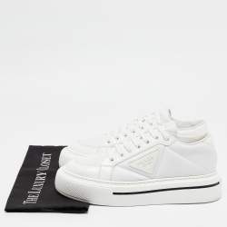 Prada White Leather and Nylon Lace Up Sneakers Size 39