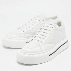 Prada White Leather and Nylon Lace Up Sneakers Size 39