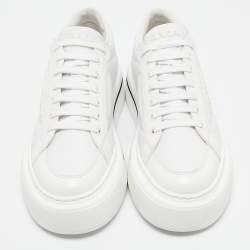 Prada White Leather and Nylon Lace Up Sneakers Size 39