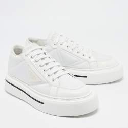 Prada White Leather and Nylon Lace Up Sneakers Size 39