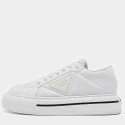 Prada White Leather and Nylon Lace Up Sneakers Size 39