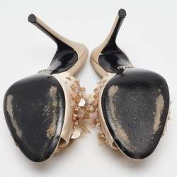 Pre Owned Prada Beige Satin Embellished Slide Sandals Size 37