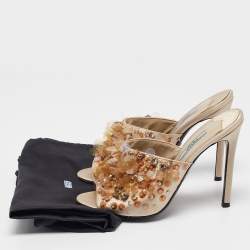 Pre Owned Prada Beige Satin Embellished Slide Sandals Size 37