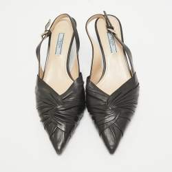 Prada Black Leather Knotted Slingback Pumps Size 38