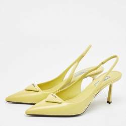 Pre Owned Prada Green Patent Pointed Toe Slingback Pumps Size 39