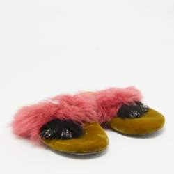 Prada Pink/Green Fur and Velvet Flat Sandals Size 40