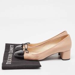 Prada Pink/Black Leather and Patent Bow Pumps Size 36.5