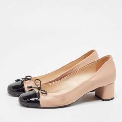 Prada Pink/Black Leather and Patent Bow Pumps Size 36.5