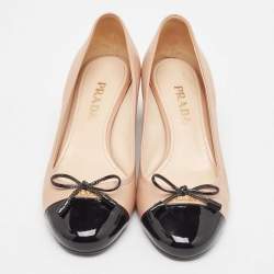 Prada Pink/Black Leather and Patent Bow Pumps Size 36.5