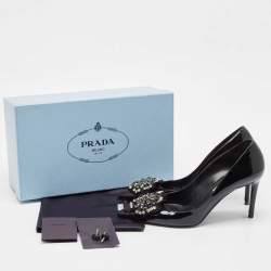Pre Owned Prada Black Patent Leather Crystal Embellished Pointed Toe Pumps Size 38