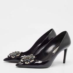 Pre Owned Prada Black Patent Leather Crystal Embellished Pointed Toe Pumps Size 38