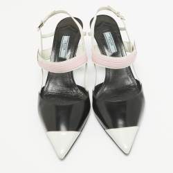 Prada Black/White Leather and Rubber Slingback Pumps Size 40.5