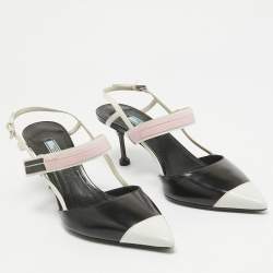 Prada Black/White Leather and Rubber Slingback Pumps Size 40.5