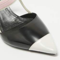 Prada Black/White Leather and Rubber Slingback Pumps Size 40.5