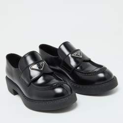 مملوكة مسبقًا Prada Black Brushed Leather Slip On Loafers Size 39.5