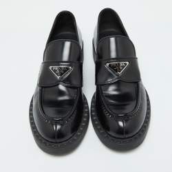 مملوكة مسبقًا Prada Black Brushed Leather Slip On Loafers Size 39.5