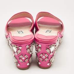 Prada Pink Patent Leather Embellished Wedge Sandals Size 39