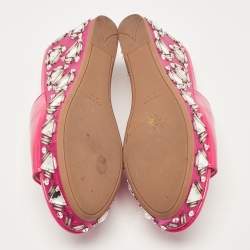 Prada Pink Patent Leather Embellished Wedge Sandals Size 39