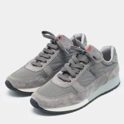 Prada Grey Nylon and Suede Lace Up Sneakers Size 41