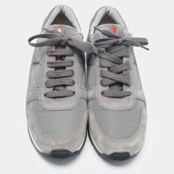 Prada Grey Nylon and Suede Lace Up Sneakers Size 41