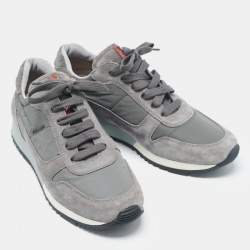 Prada Grey Nylon and Suede Lace Up Sneakers Size 41