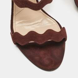 Pre Owned Prada Brown Suede Wavy Ankle Strap Sandals Size 36