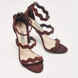 Pre Owned Prada Brown Suede Wavy Ankle Strap Sandals Size 36