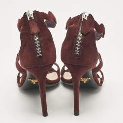 Pre Owned Prada Brown Suede Wavy Ankle Strap Sandals Size 36