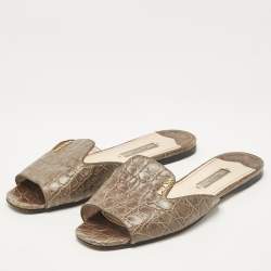 Pre Owned Prada Grey Crocodile Leather Flat Slides Size 36.5