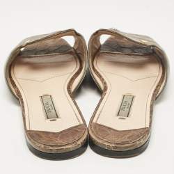 Pre Owned Prada Grey Crocodile Leather Flat Slides Size 36.5