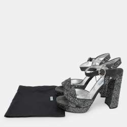 Prada Grey Glitter and Suede Ankle Strap Sandals Size 39