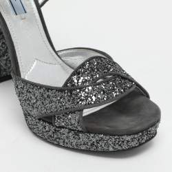 Prada Grey Glitter and Suede Ankle Strap Sandals Size 39
