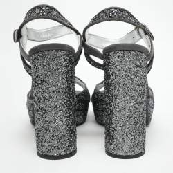 Prada Grey Glitter and Suede Ankle Strap Sandals Size 39