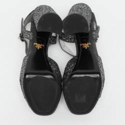 Prada Grey Glitter and Suede Ankle Strap Sandals Size 39