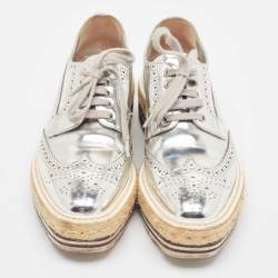 Prada Silver Leather Brogues Oxford Sneakers Size 38