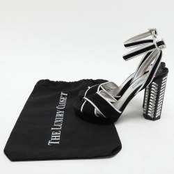 Prada Black/Silver Suede and Leather Ankle Strap Sandals Size 39.5